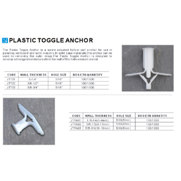 Proveedor de China Buena Calidad Low Price Plastic Toggle Anchor